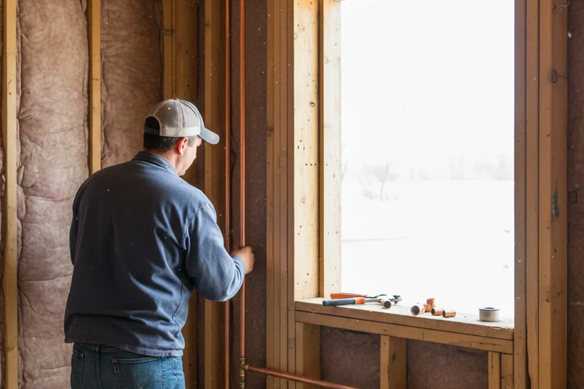 Licensed plumber running new copper supply lines in a Index home